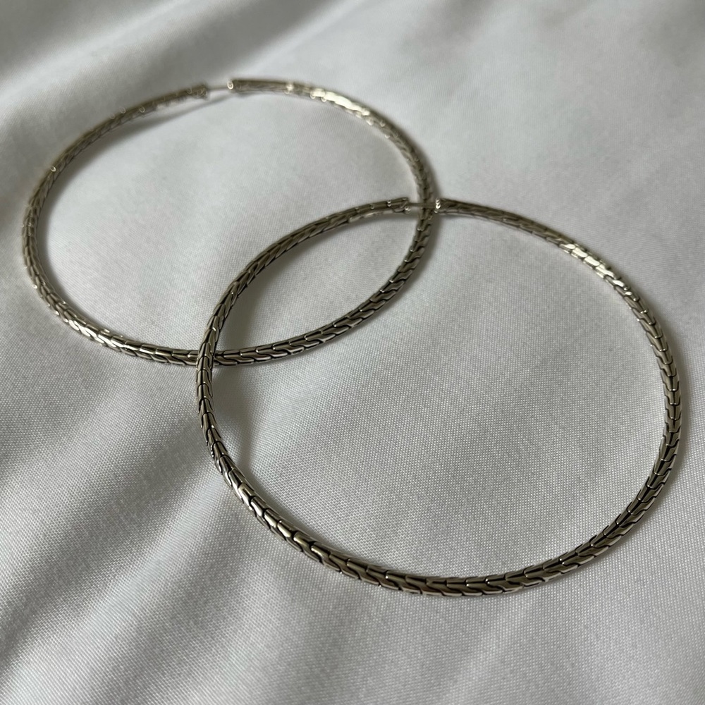 Authentic John Hardy Carved Chain Extra Large Hoop Earrings